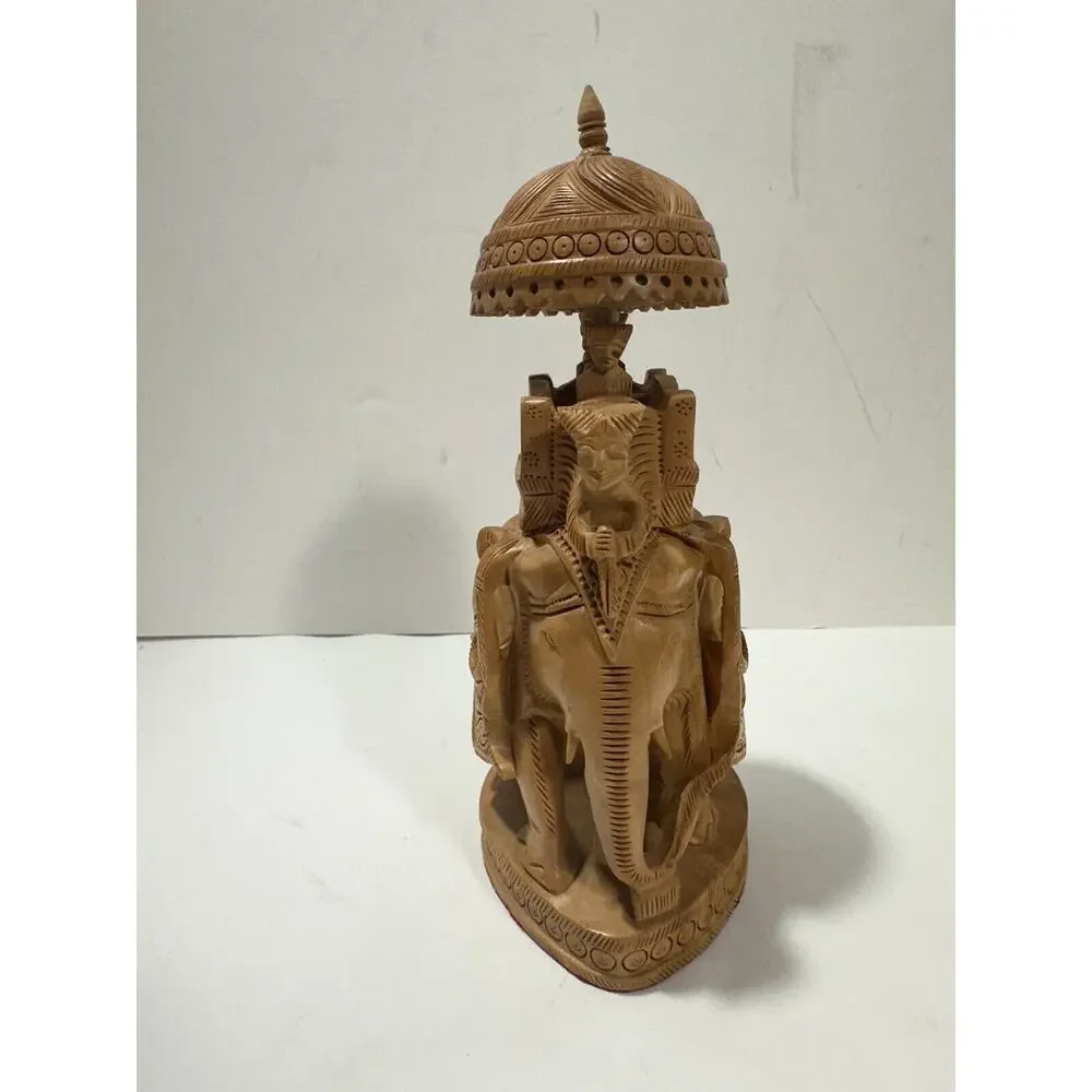 Hand Carved Wood Ambari Elephant India Arts Statue Royal Maharaj‎ Figure 8.5”